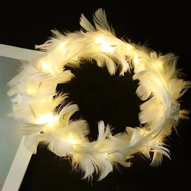 1pc Glow Headband Hair Accessories Adjustable LED Light Party Favors Feather Wreath Hairband for Wedding Birthday Glow Party