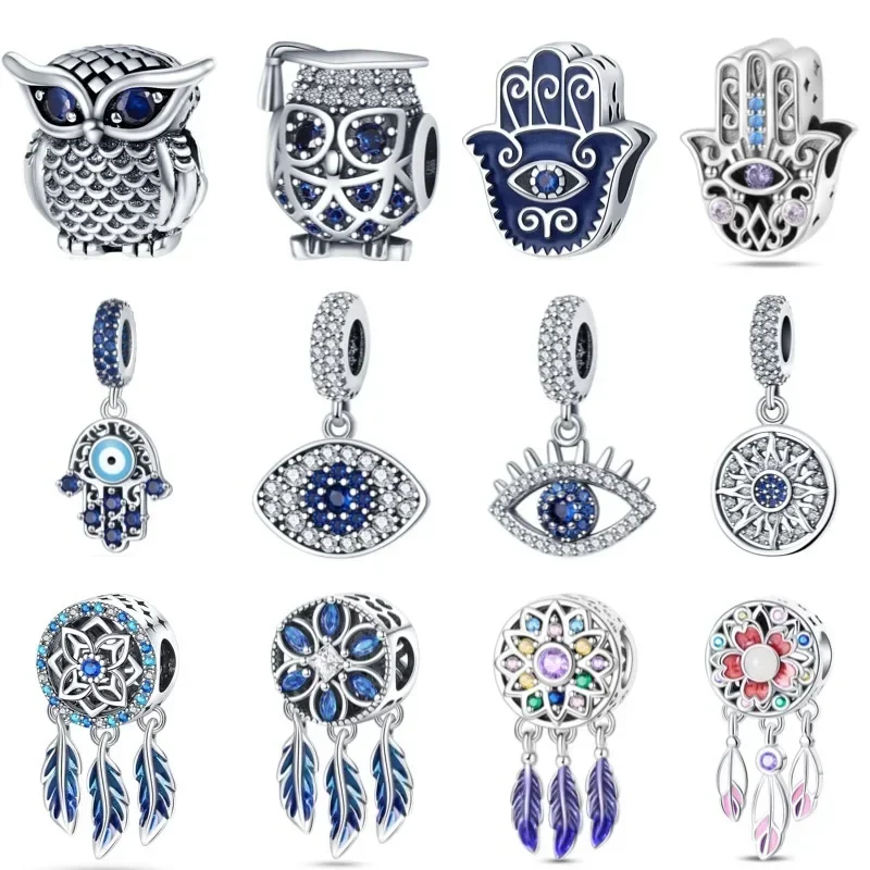 Copper-plated 925 silver dream-catching net pendant with demon eye beads DIY jewelry accessory for ladies' jewelry