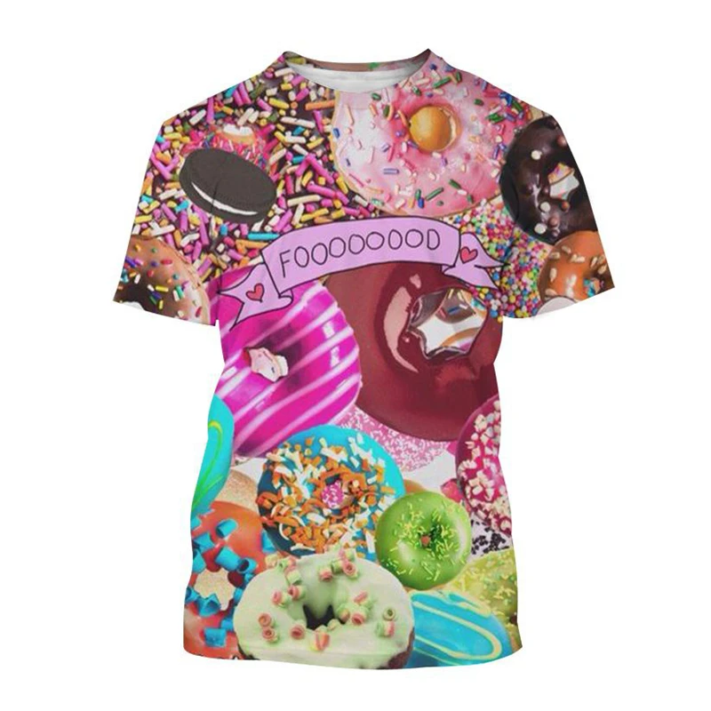 Cute Donuts 3D Print T-shirt Chocolate Donut Food Graphic T Shirt For Men Harajuku Casual Short Sleeves Round Neck Tees Tops