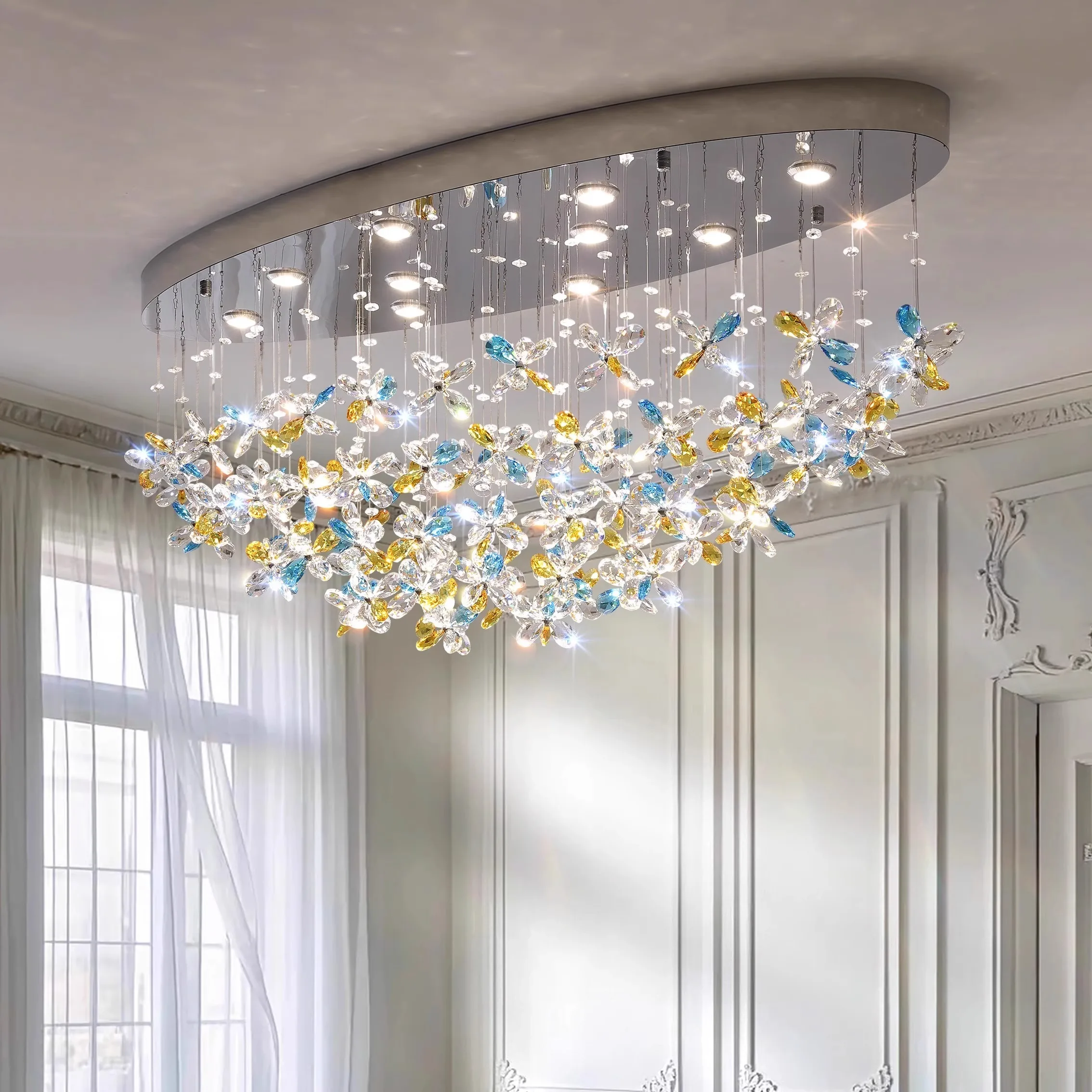 زهرة رومانسية الفرنسية الدافئة شخصية ضوء السقف غرفة المعيشة ماستر ضوء غرفة نوم ضوء السقف قاعة الكريستال الخفيفة #1