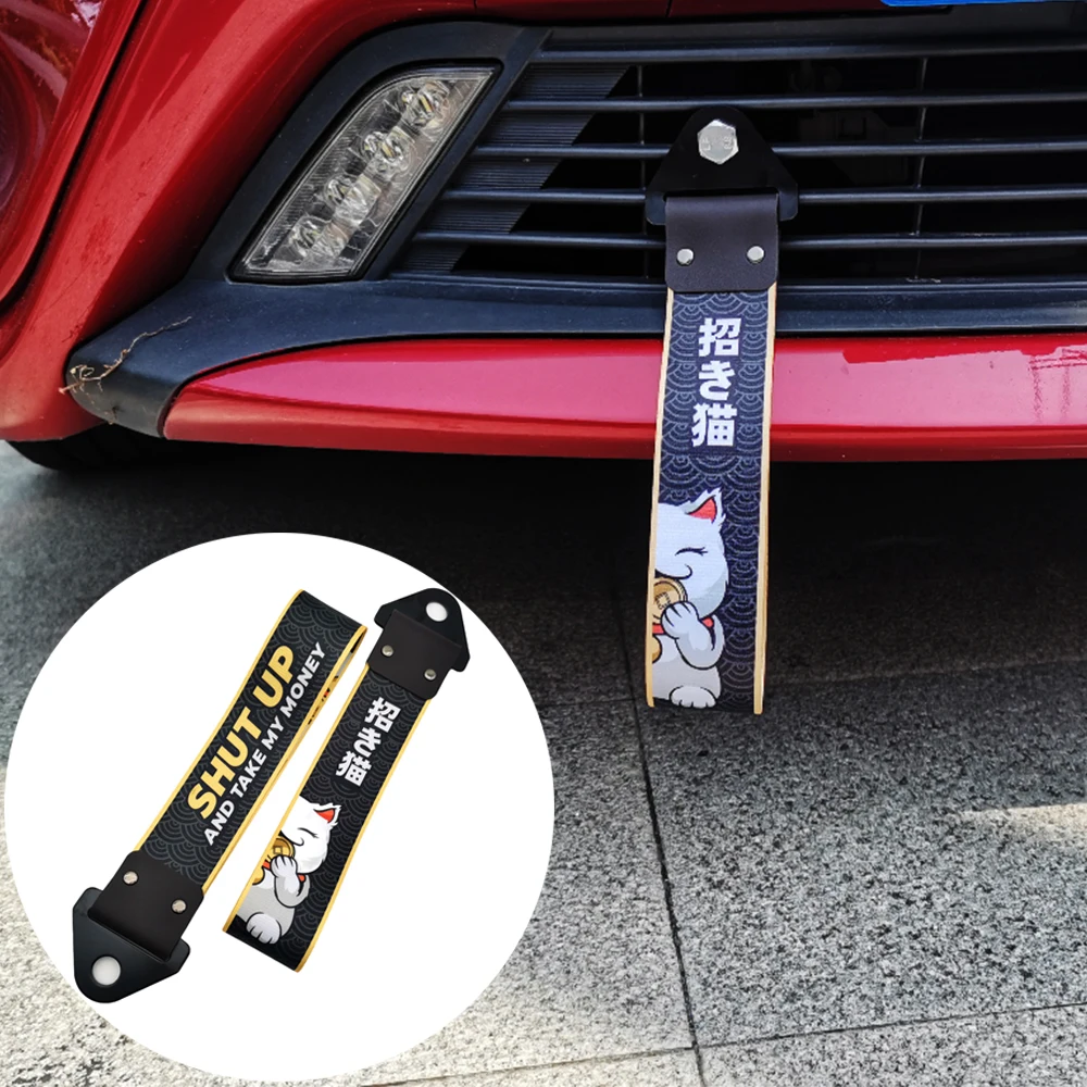 JDM Racing Culture Car Pendant Tow Strap Belt Tow Rope Ribbon Trailer Rope Bumper Towing Strap FOR Lucky Cat Shut up Accessories