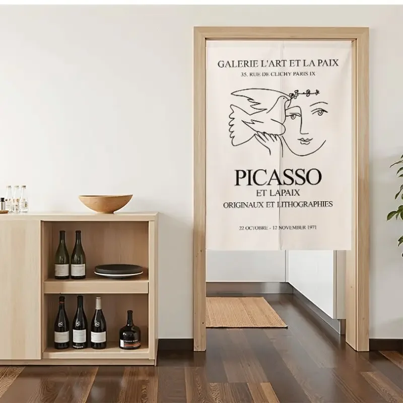 VIKAMA Picasso Abstract Facial Lines Art Half Door Curtain Bedroom Kitchen Entrances Minimalist Aesthetics Home Decoration