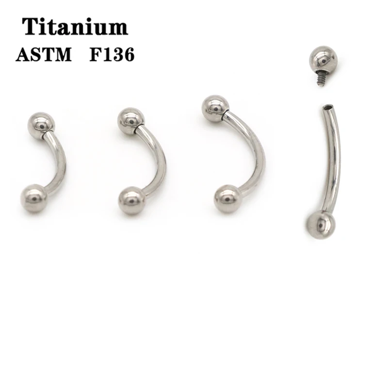 

60pcs ASTM F136 Titanium Eyebrow Rings Internally Threaded Piercing Banana Curved Barbell Navel Belly Button Body Jewelry16G 7mm