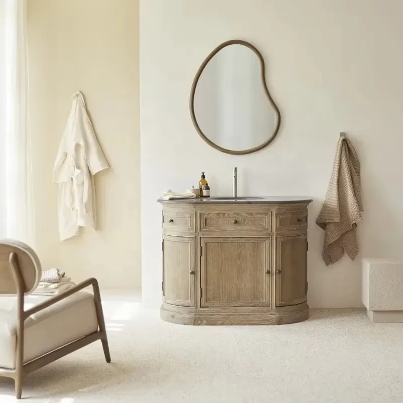 Custom Oak Bathroom Vanity Single Sink Shaker Style Waterproof Slate Countertop High Quality Melamine Cabinet