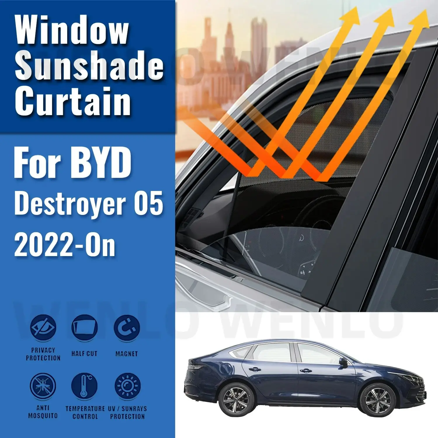 For BYD destroyer 05 2022 2023 2024 Magnetic Car Sunshade Shield Front Windshield Frame Curtain Rear Side Window Sun Shades