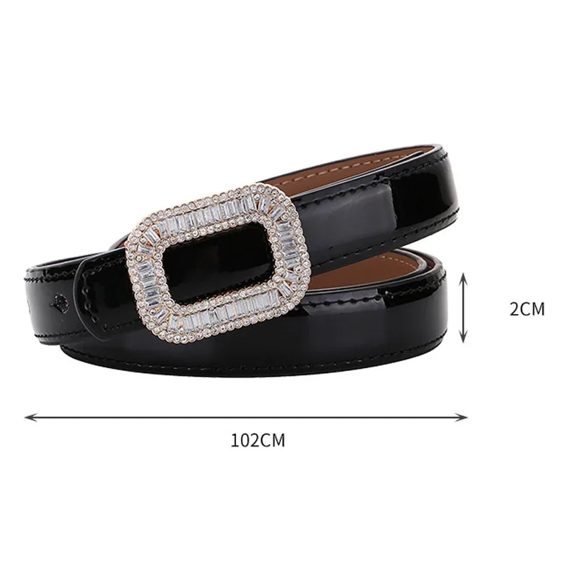 Rhinestone Buckle Women\'s Cowhide Belt Fashion Trend Luxury Design Jeans Accessories Gothic Retro Punk Leather Thin Waistband