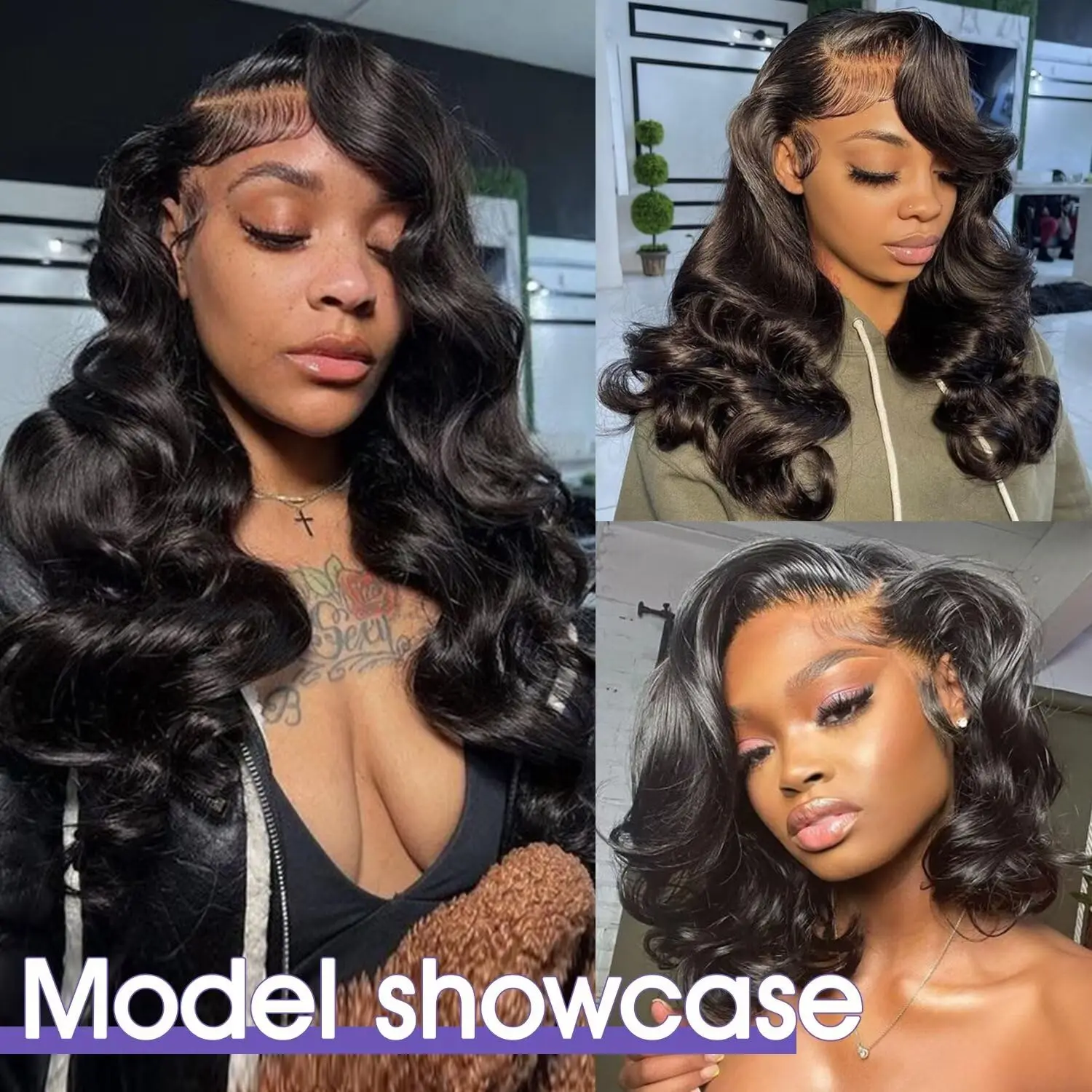 Lemoda كامل 13x6 الجسم موجة الدانتيل أمامي خصلات الشعر المستعار الإنسان 250 الكثافة طويلة/قصيرة بوب الباروكات 15A 14 بوصة HD 13x6 كامل الدانتيل شعر مستعار أمامي #6