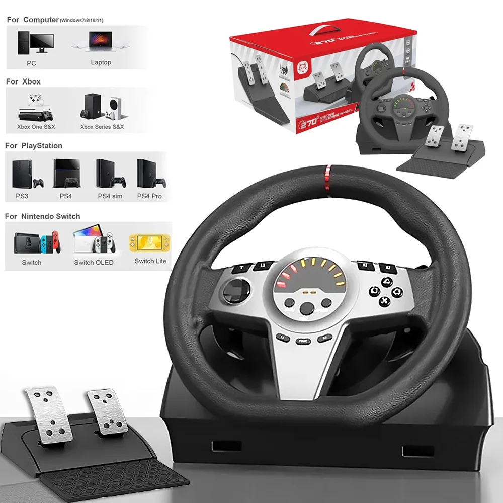 Racing Steering Wheel Vibration Controller Game Simulation Racing Car Pedals for Xbox Series /Xbox One/PS4 SLIM/ Pro/ PS3/SWITCH