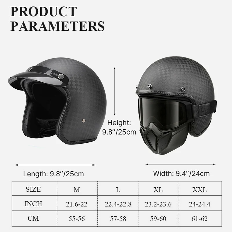 Carbon Fiber Hhelmet Retro Half Helmet Scooter Bucket Helmet Men Women Summer 3C Safety Certification Electric Bike