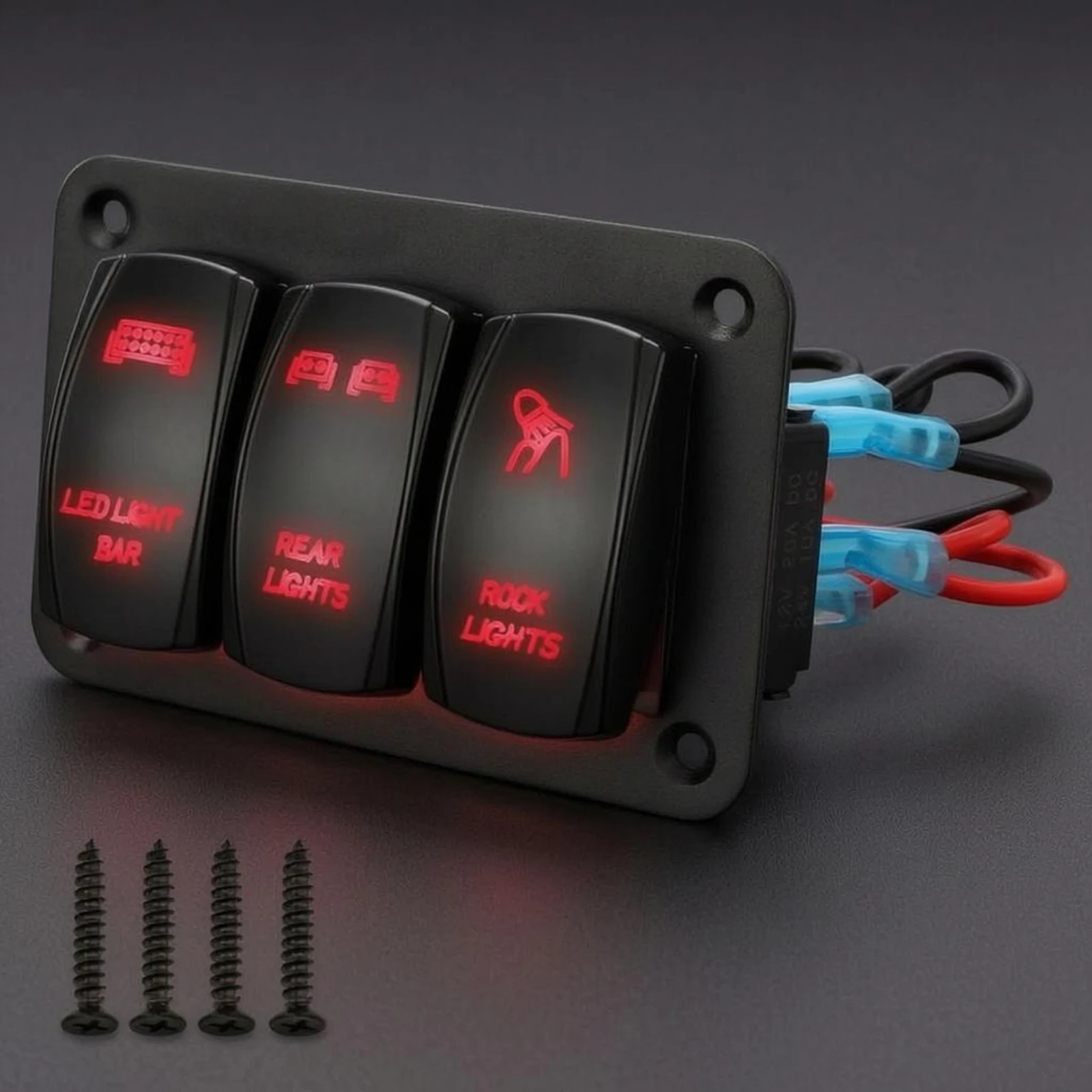 Marine Rocker Switch Panel 12-24V 3-Gang Rocker Switch Panel Electrical Accessory Rounded Corners Included Screws