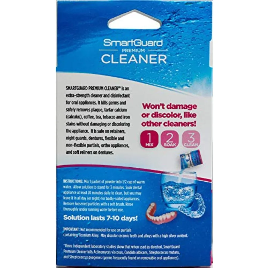 SmartGuard Premium Cleaner Crystals 110 Cleanings - Removes Stain, Plaque and Bad Odor from Dentures, Clear Braces, Mouth Guard