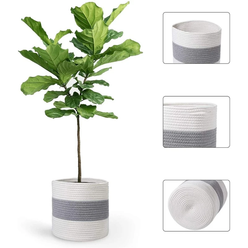 Hand Woven Cotton Flower Pot Indoor Plants Container Laundry Toy Storage Basket Home Decoration