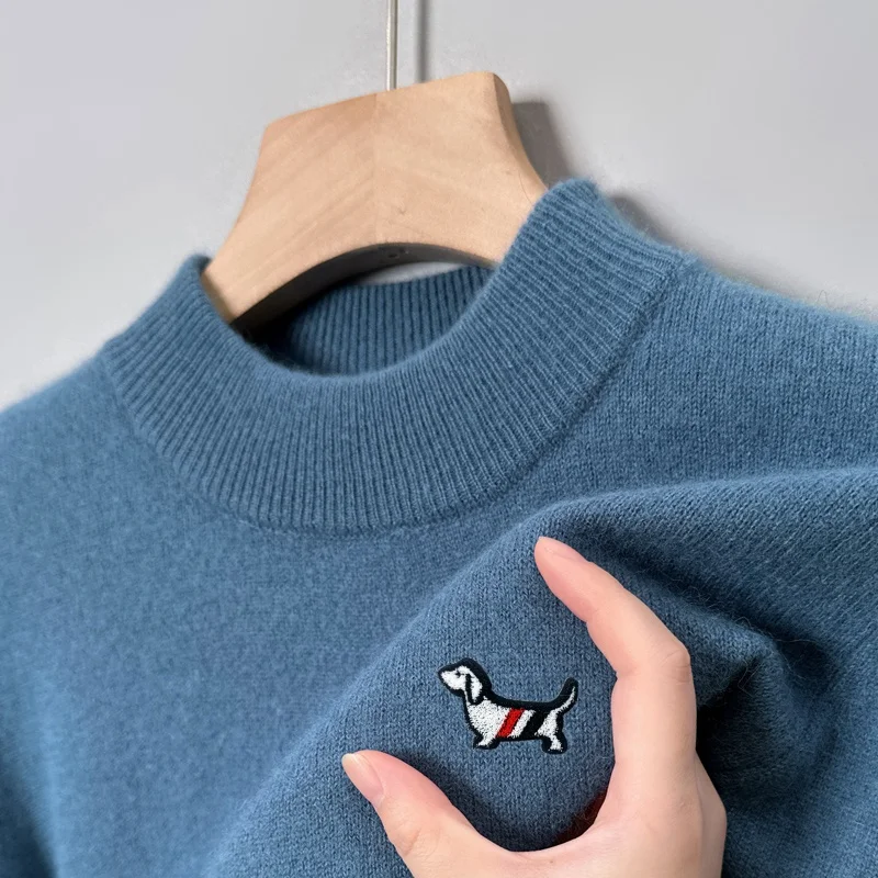 

Брендовый элитный мужской вязаный свитер с круглым вырезом, зимнее новое поступление, утепленная теплая мягкая модная повседневная трендовая мужская одежда с принтом собаки