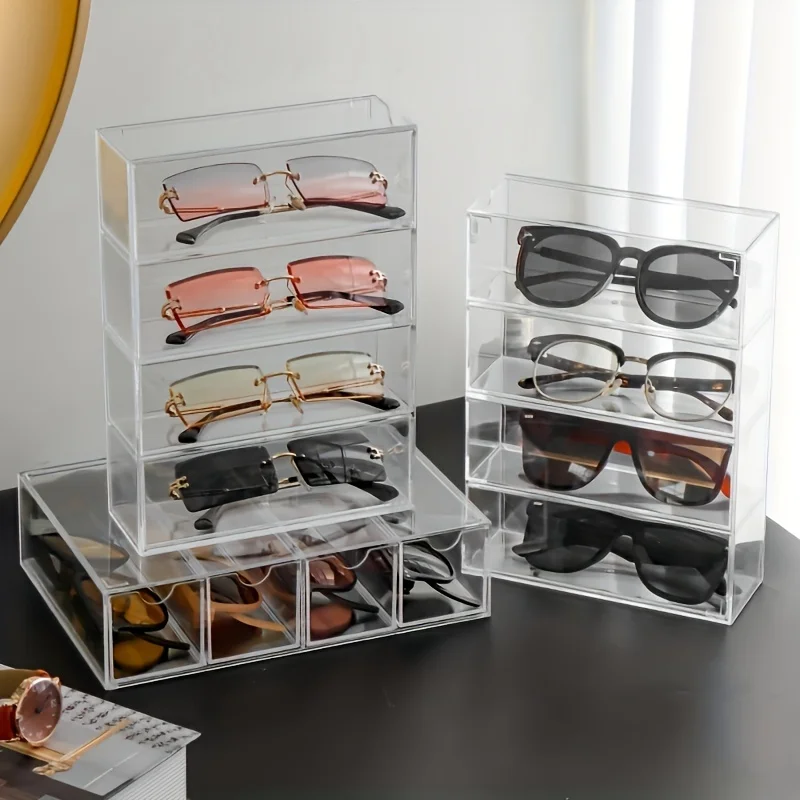

4-Layer Acrylic Glasses Case Display Drawer Case Transparent Glasses Drawer Storage Box Jewelry Accessories Collect Container