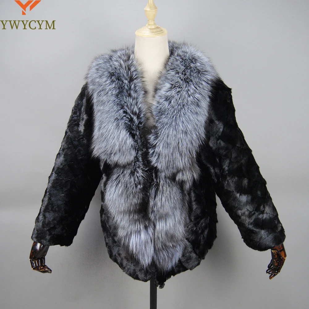 2024 Hot Sale Winter Women's Real Genuine Natural Rabbit Fur Coat With Fox Fur Collar Girls Fashion Fur Jacket Outwear