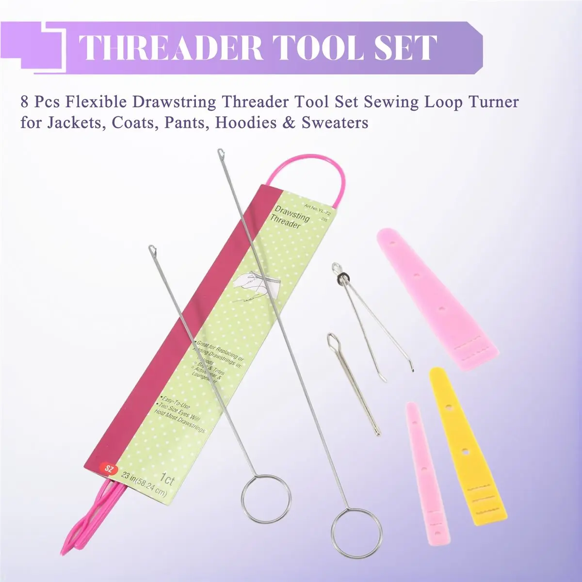 【POPULAR PICK】8 Pcs Flexible Drawstring Threader Tool Set Sewing Loop Turner for Jackets, Coats, Pants, Hoodies & Sweaters