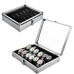 Useful Aluminium Watches Box 12/6 Grid Slots Jewelry Watches Display Storage Box Square Case Suede Inside Rectangle Watch Holder