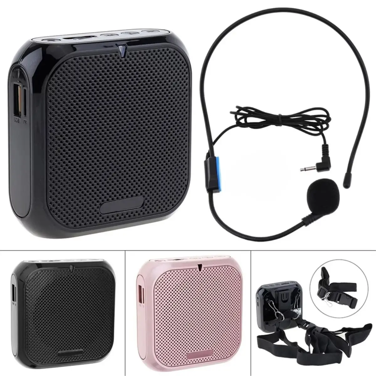 Nices Headworn Microphone Loudspeaker Voice Amplifier Recorder Mic Speaker Audio Mini Wired Microphone Mic Sound Kit Black