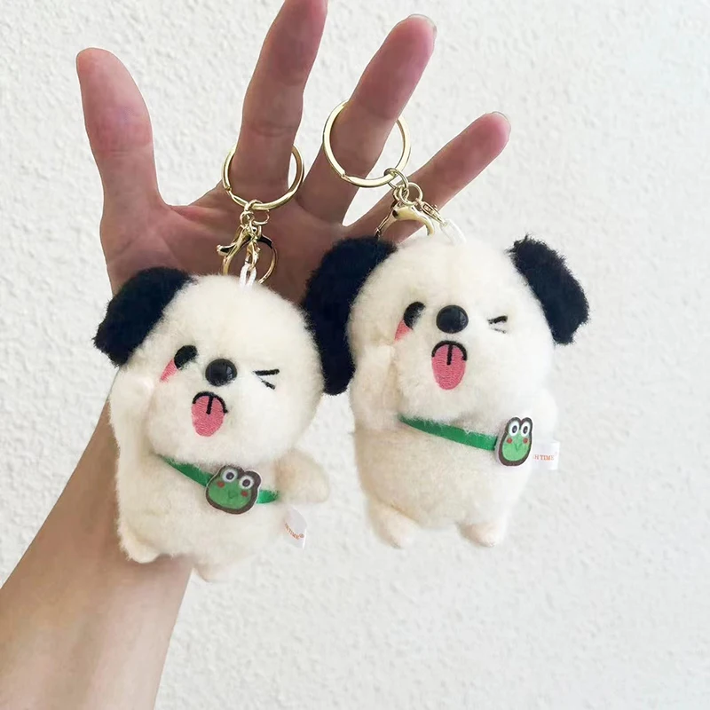 1Pcs Personalised Hip Cool Naughty Puppy Plush Keychain Creative Cartoon Small White Dog Doll Pendant Backpack Charm Small Gift