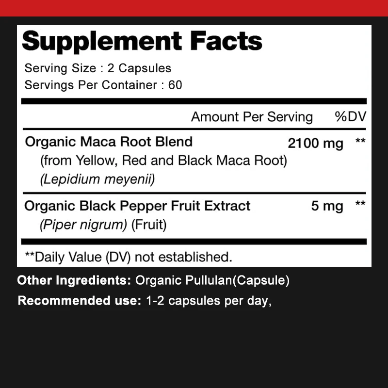 Maca Root Capsules - Improves Passionate Performance, Energy Male Hormones Balance, Increase Endurance