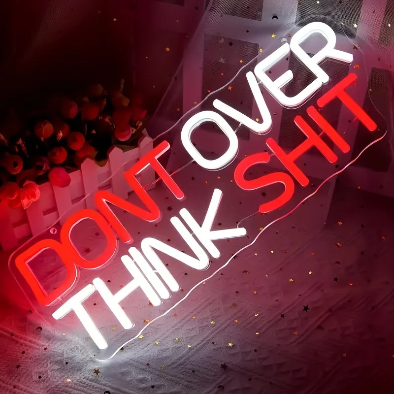 

PartyNeonSignDontOverThinkSh Bright dazzling neon sign, colorful party, lively and festive