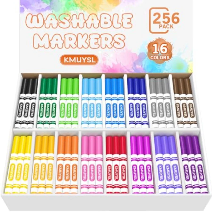 

Washable Markers Bulk Assorted Colors - Broad Line Conical Tip Coloring Markers for School Art Supplies and Back to School Supp