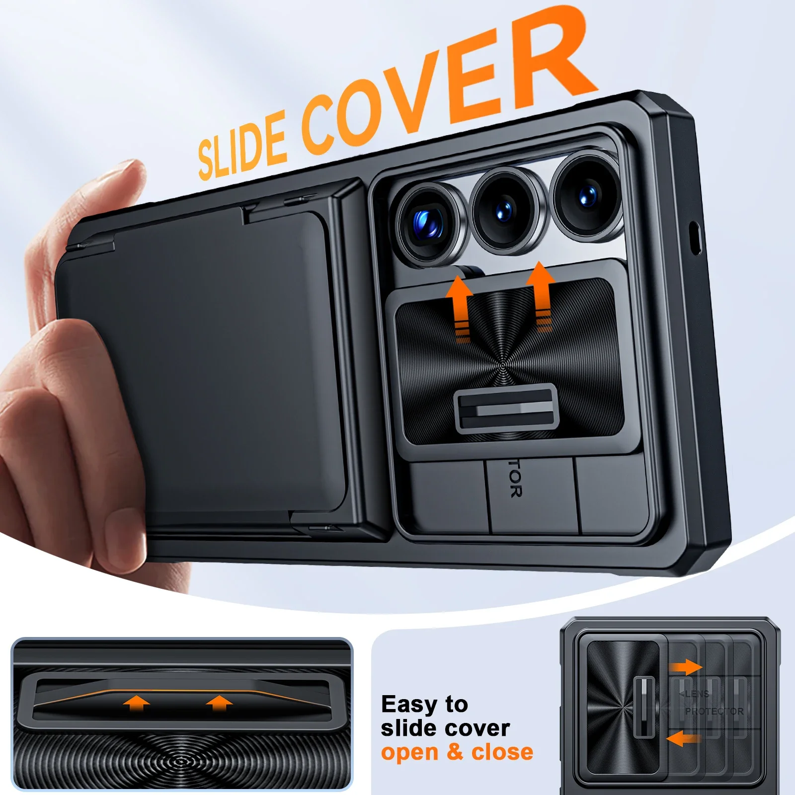 هدية عيد الميلاد، لحافظة الهاتف Samsung S25 Plus، مع حامل البطاقة وحامل حافظة الكاميرا، حافظة مقاومة للصدمات RFID - أسود #3