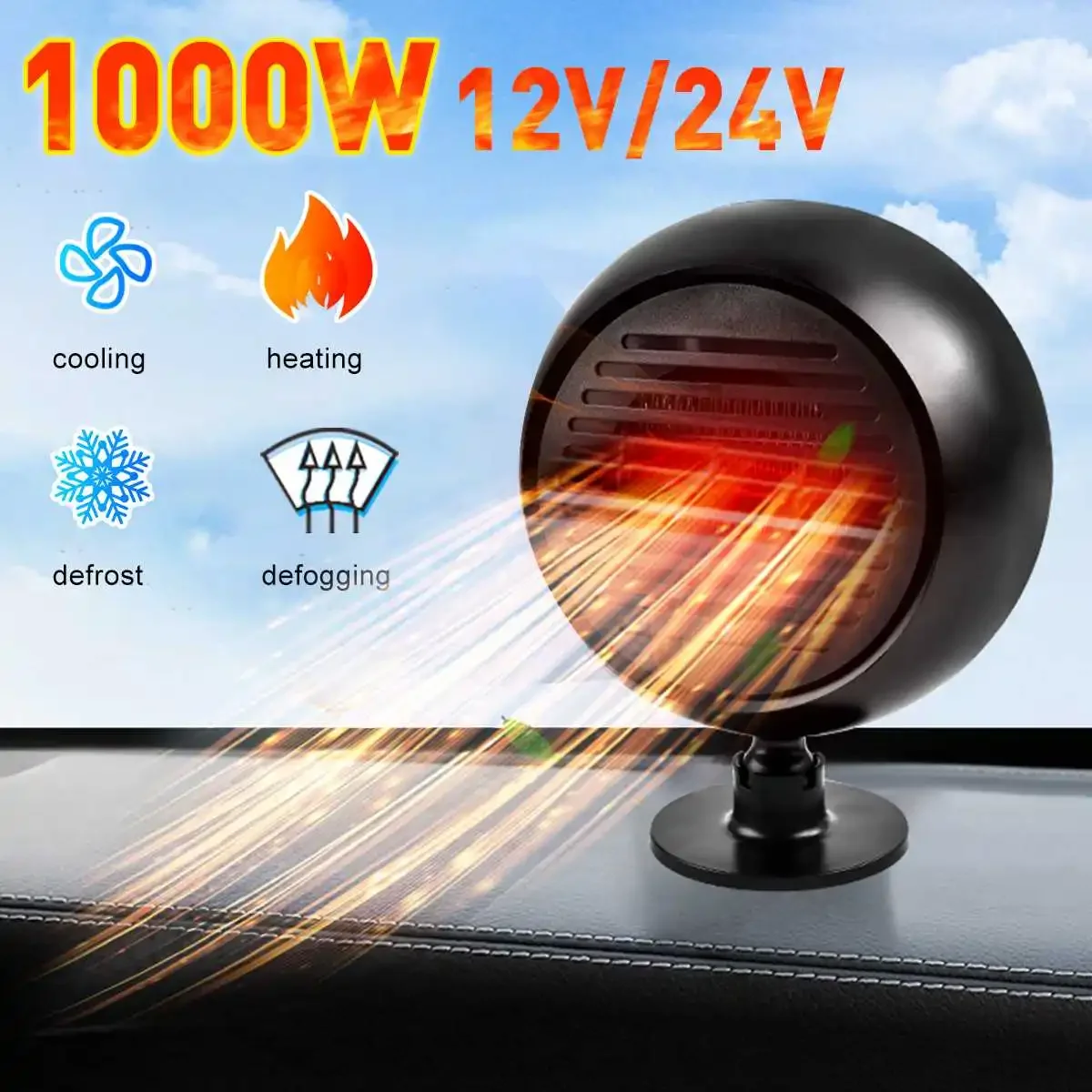 

1000W Adjustmen Electric Mini Heater Warmer Fan Windscreen Defogging 12V 24V Heating Fan For Truck SUV