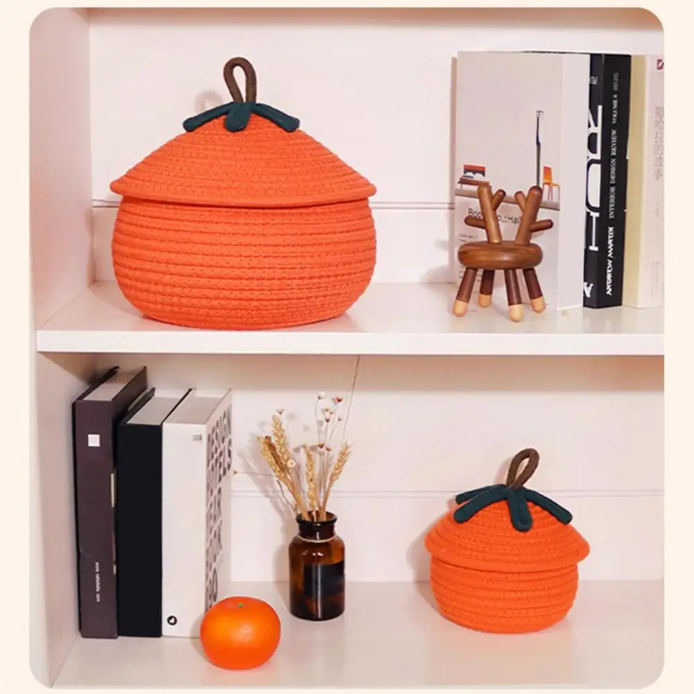 Keranjang Labu Tenun Halloween dengan Tutup Keranjang Hadiah Labu Keranjang Permen Multifungsi Dekoratif untuk Mainan Makanan Ringan Permen