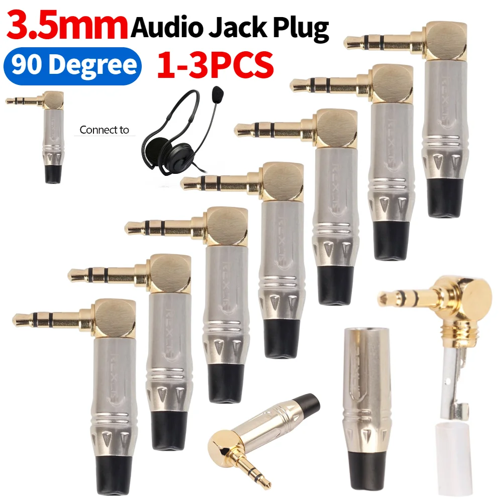 3.5mm Stereo 90 Degree Right Angle Male Plug Gold-plated Stereo Headphone Adapter Instruments Soldering Connector Converter