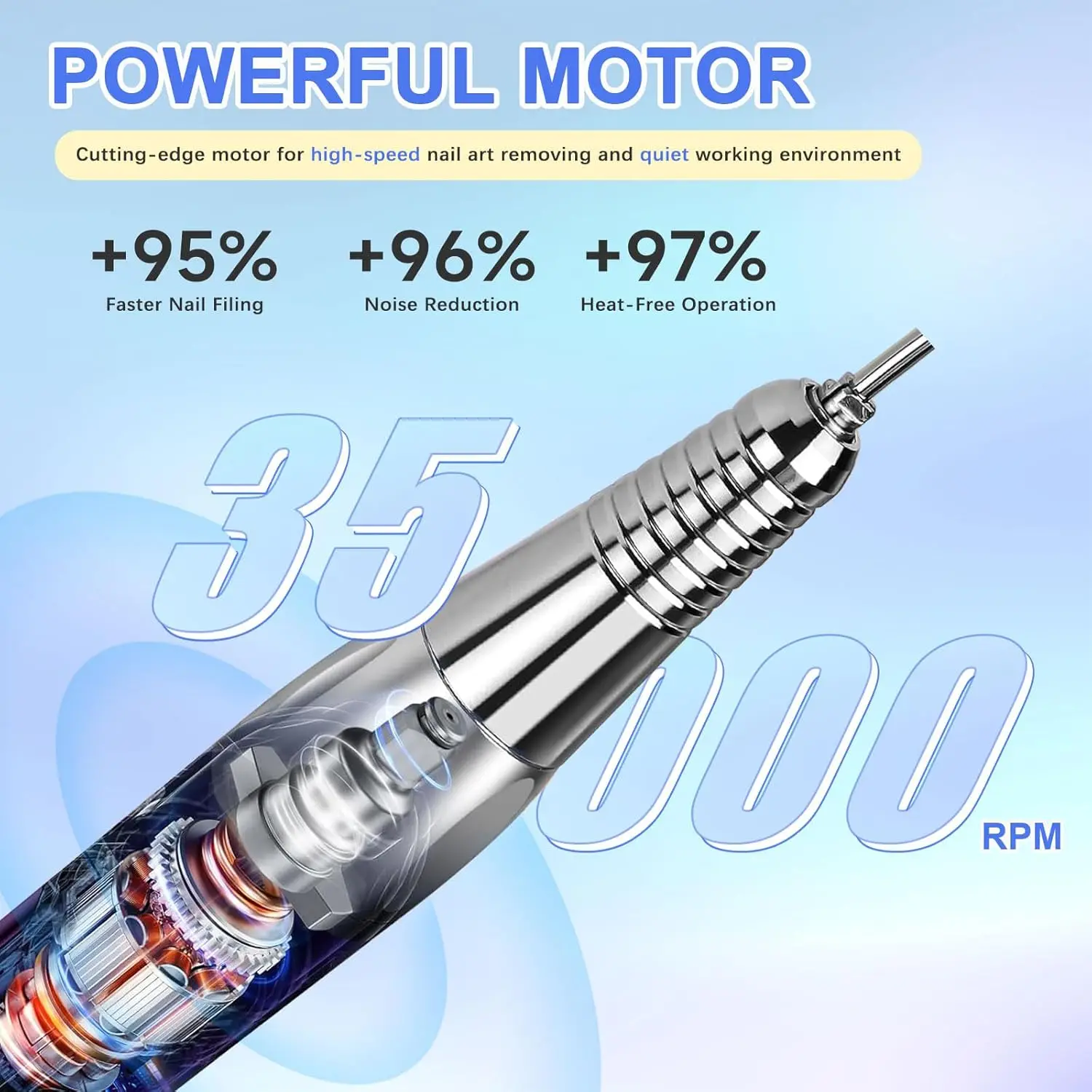 Professional Rechargeable Nail Drill Kit, 35000 RPM Electric File for Home Salon, Sunset Blue