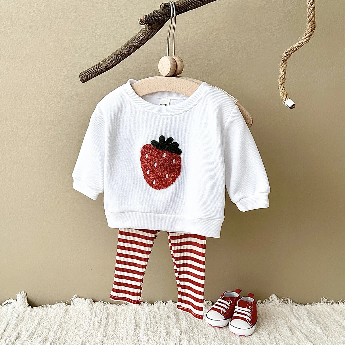 Autumn Baby Girl Clothing Infant Suit Toddler Boys Long Sleeved Pullover Shirt Cotton Newborn Baby Clothes Fruit Embroidery