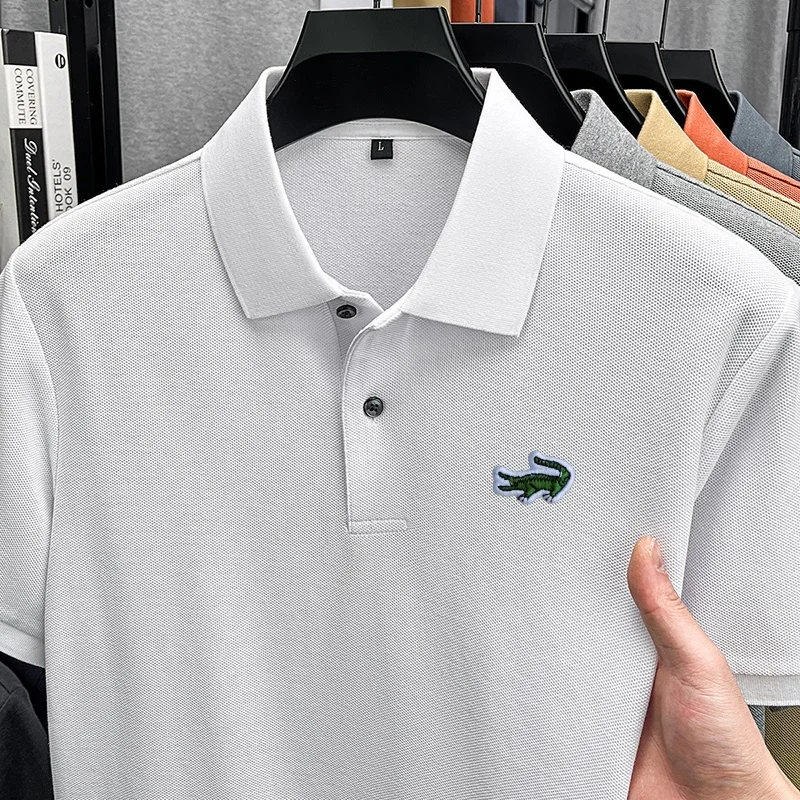 100% Cotton High End Men Short Sleeve Polo Shirt Lapel Button Embroidery British Style Slim Fit Sports Fitness Outdoor Hot Selli
