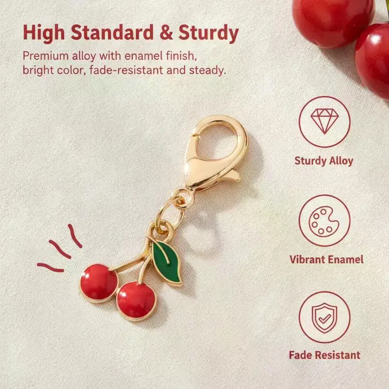 Waterproof Gold Enamel Cherry Lobster Clasp Charms 10/30Pcs Cute Pendants for Outdoor Bag Keychain Decor Accessories