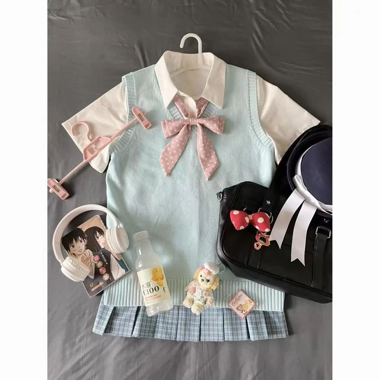 

Japan Original Genuine JK Uniform College Style Vest Sweater Vest Pine Blue Pleated Skirt School Supply Sense Plaid Skirt Suit