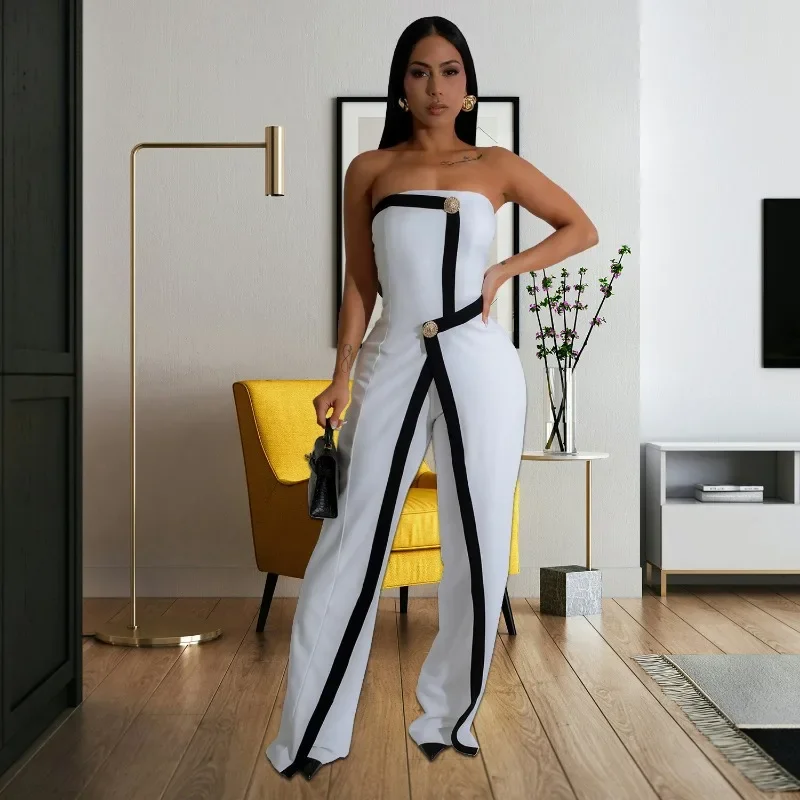 GUWU dames elegante knoop mouwloze strapless onregelmatige jumpsuits wijde pijpen eendelige outfits sexy nachtclub streetwear
