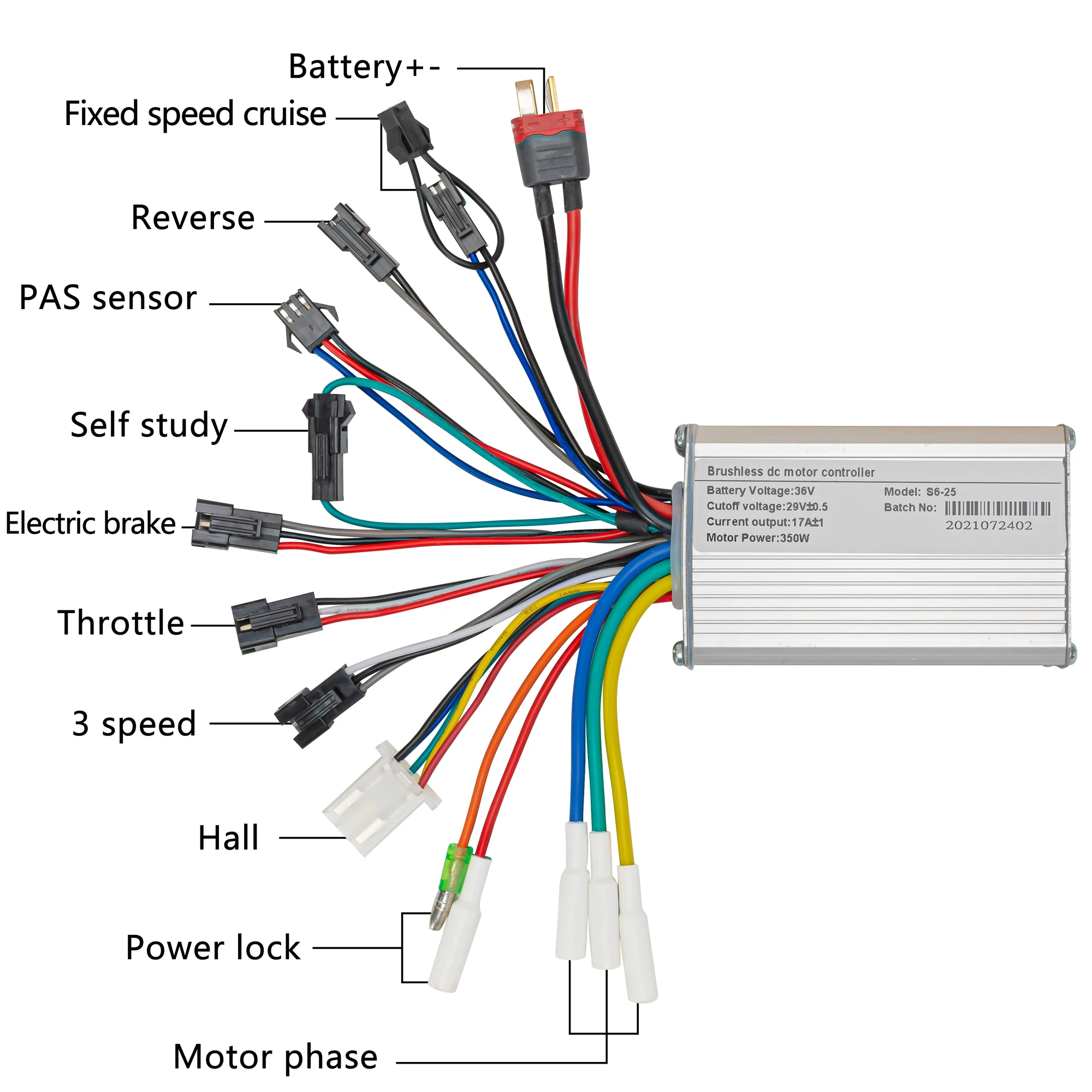 

24V/36V/48V 250W 350W 15A Brushless Controller for Electric Bike Cruise 3 Speed Function Ebike Parts Control Speed Controller