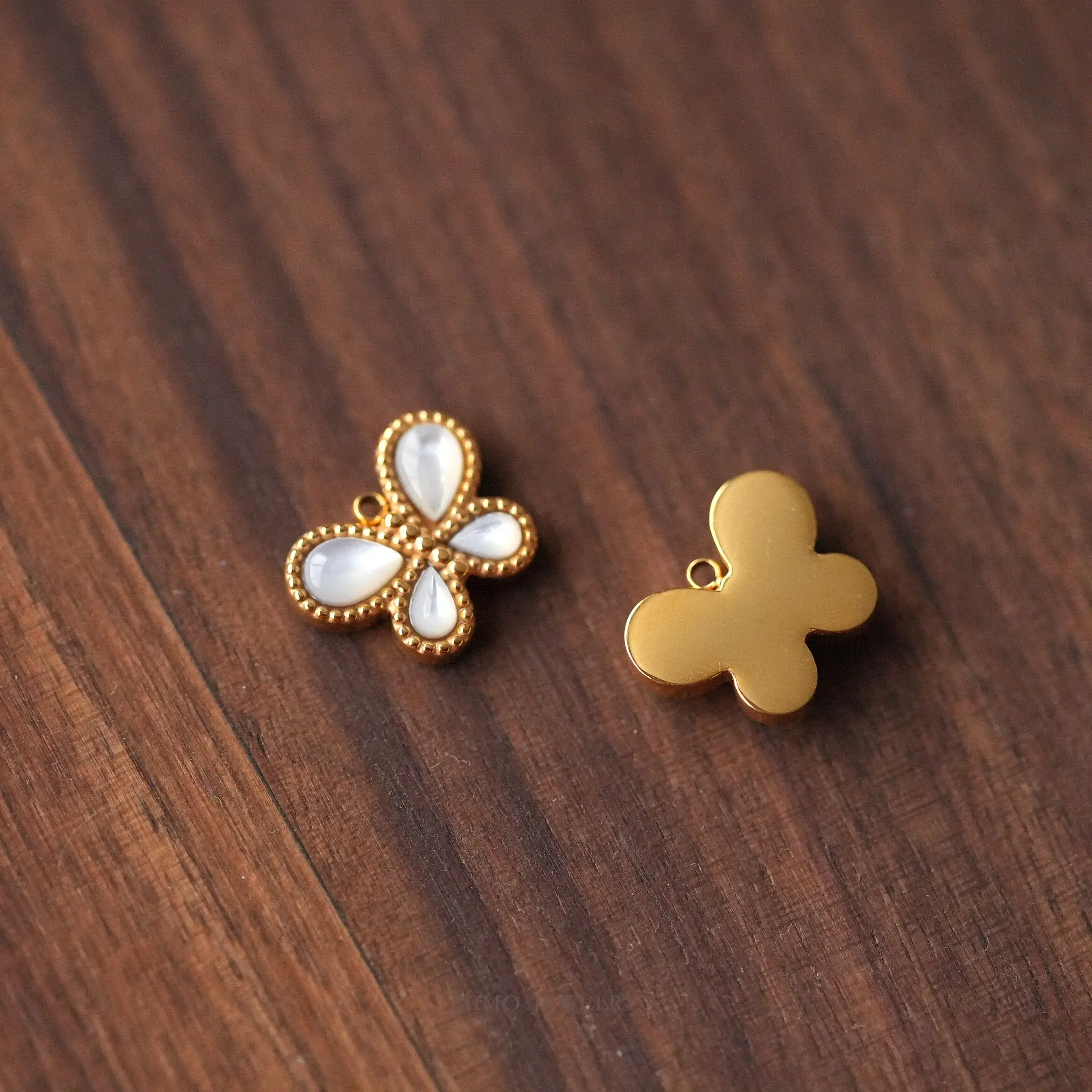 1pcs Titanium Steel Gold-plated Natural Fritillary Butterfly Charms Pendant For Jewelry Making DIY Bracelet Accessories Findings