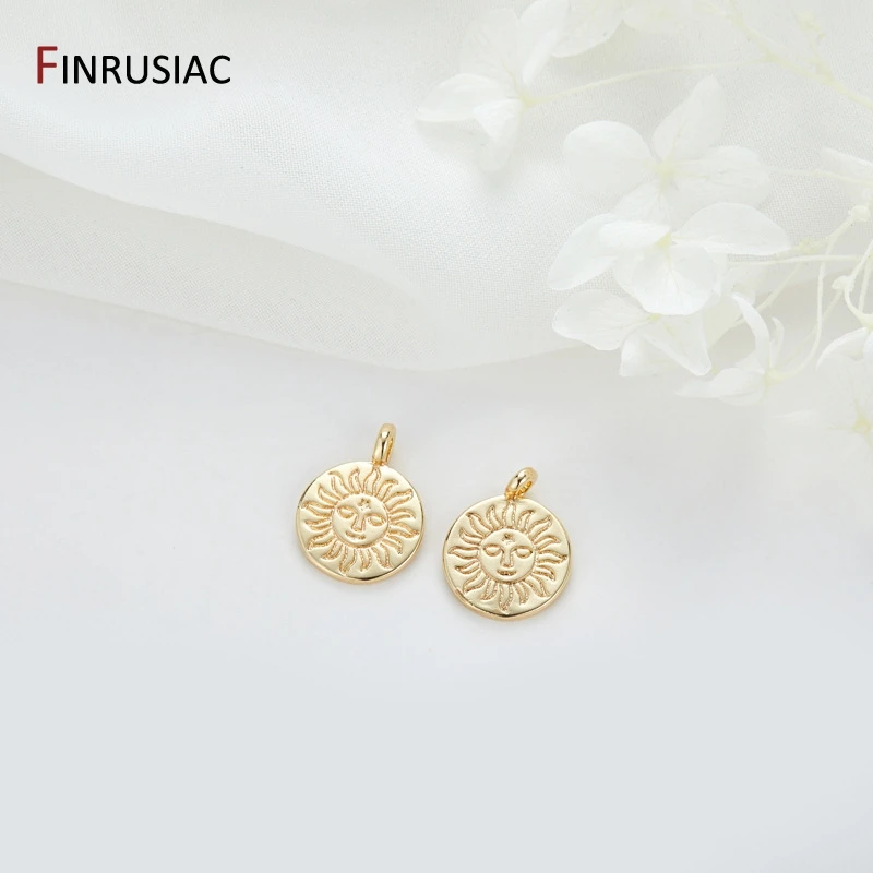 14K Gold Plated Brass Sun Moon Face Charms,Embossed Floral Botanical Oval Pendants For DIY Handmade Jewelry Findings Supplies