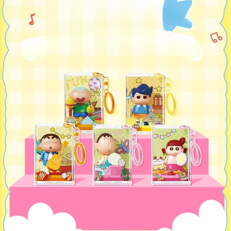 AREAX Brick Zone Building Blocks Crayon Shin-chan Keychain Toy Performance Show Portable Hobbies Gift Cartoon Decor