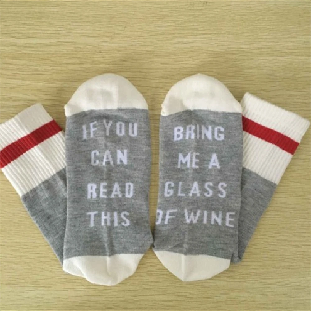 Autumn Winter Custom Lettered Striped Socks If You Can Read This Bring Me A Glass Of Wine Halloween Christmas Gift Dropship