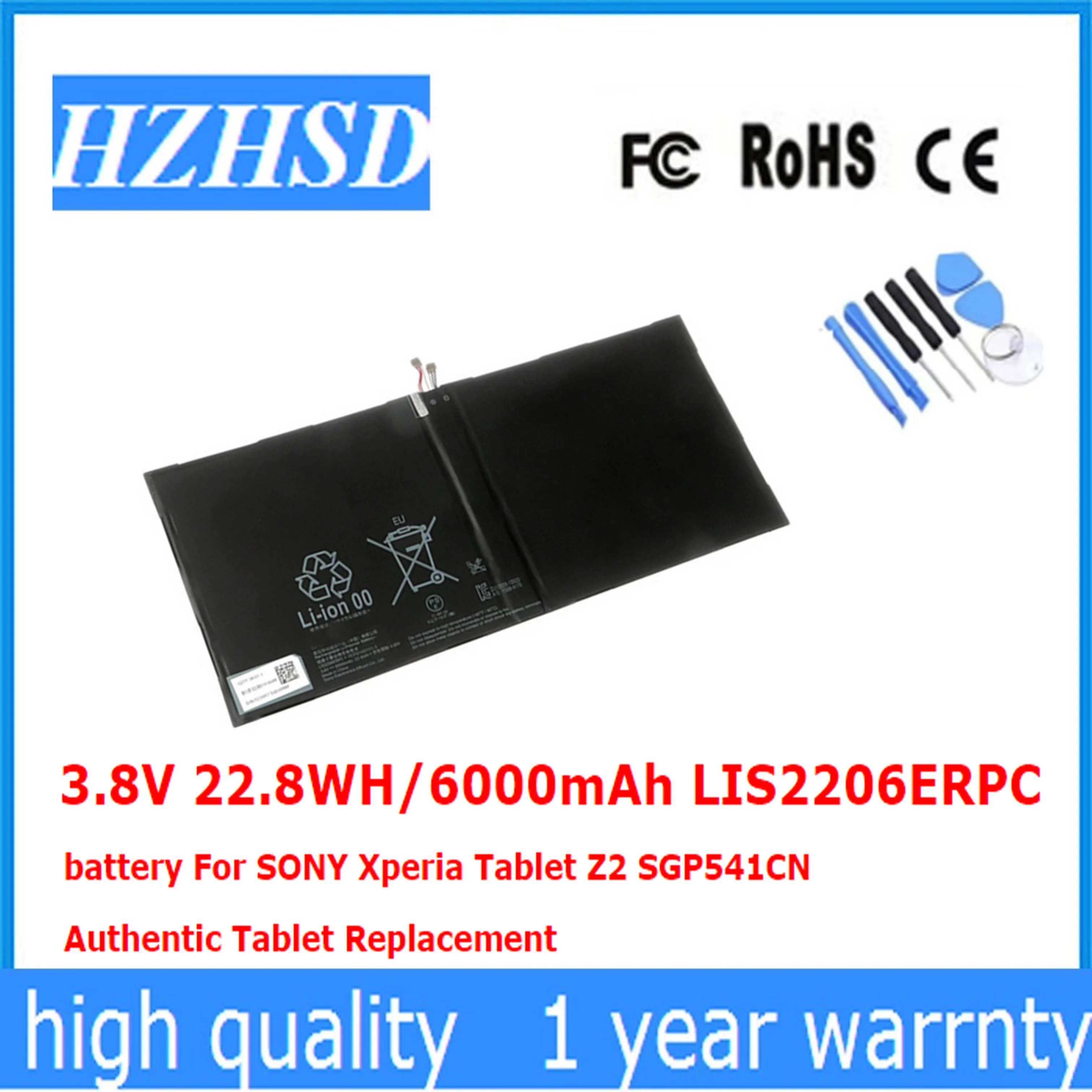 3.8V 22.8WH/6000mAh LIS2206ERPC battery For SONY Xperia Tablet Z2 SGP541CN Authentic Tablet Replacement