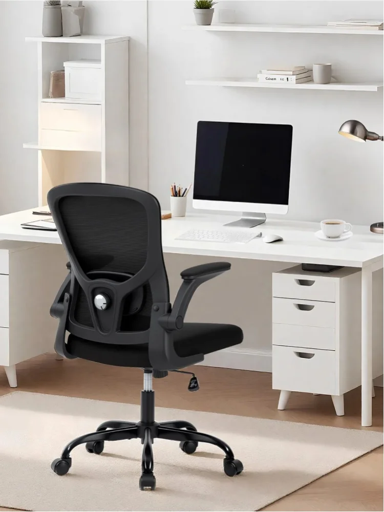 Ergonomiczne krzesło biurowe z wysokim oparciem i siatkową siedziską, z regulowanym podparciem lędźwiowym, obrotowymi kółkami i możliwością przesuwania, idealne do biura domowego, pokoju do nauki lub — Zdjęcie 2 z 2