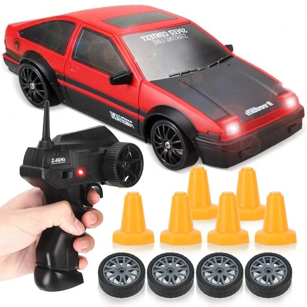 RC Drift Car, 1:16 Scale 4WD High Speed Remote Control Cars With LED Lights, Drifting Tires, Racing Cars Gift