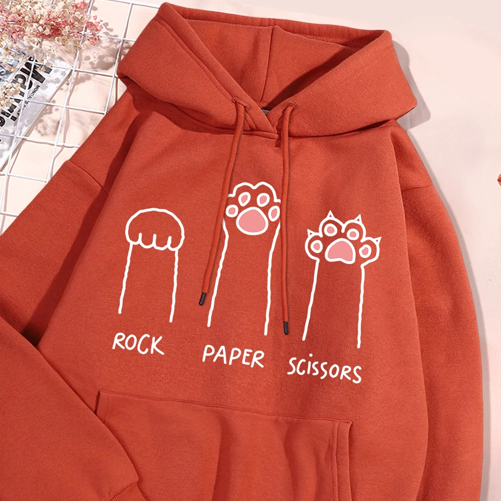 Cute Cat Claw Rock Paper Scissors Hooded Men Simple Warm Autumn Hoodies Street Casual Hoodie Hipster Big Size Woman Clothes