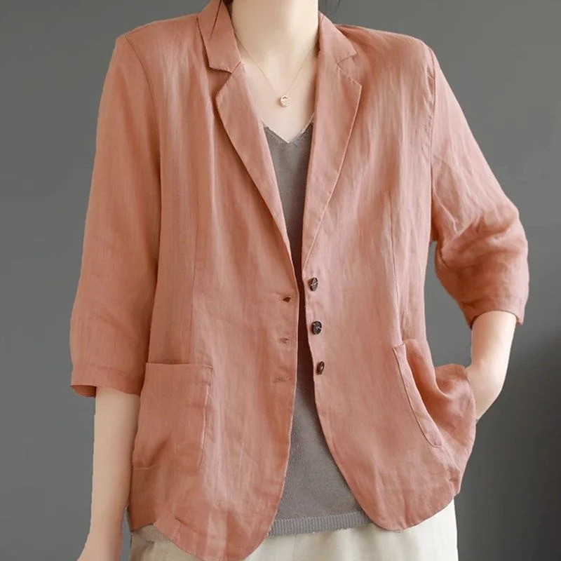 2023 neue Frühling Herbst Anzug Jacke Baumwolle Und Leinen Temperament Anzug Mantel Frauen Blazer Künstlerische Vielseitig Dünne Casual Top