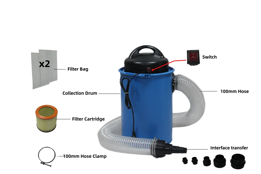 سعة كبيرة صناعة النجارة العمودية المحمولة طبل فراغ مجمع الغبار الخشب