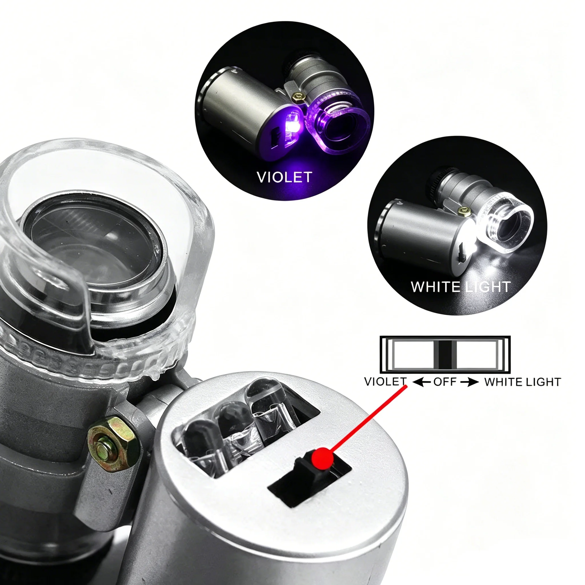 Mini 60X Mikroskop LED Juwelier-Lupe UV-Währungsdetektor Tragbare Lupe Vergrößerungsglas Lupe für Edelsteine – Detail 5