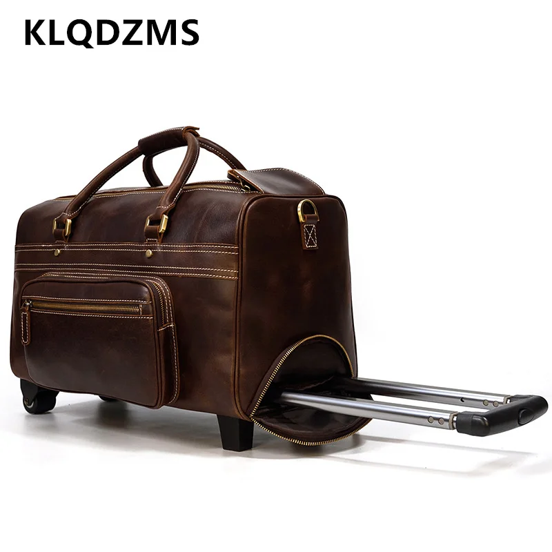 Imagem -04 - Klqdzms 22 Polegada Masculino de Couro Handheld Trole Mala Retro Bolsa Viagem Grande Capacidade Bagagem Negócios