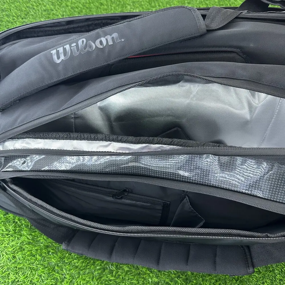 Wilson Super Tour Pro Staff 9 Pack Fine-knit Coating Tennis Bag Double Deck Racket Backpack Tennis Racquet Bag with Insulation